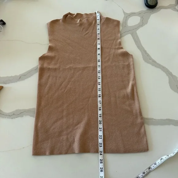 Ann Taylor Camel Color Sleeveless Mock Neck Neutral Lightweight Sweater Top - Picture 12 of 12